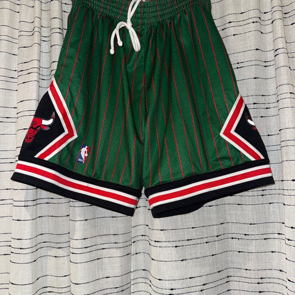 Mitchell & Ness Green and Red Striped Athletic Shorts